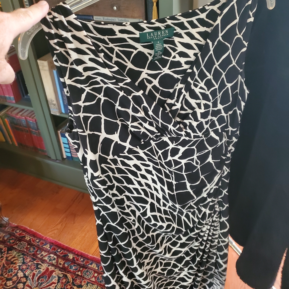 Lauren Ralph Lauren Black and White Ruched Midi Dress
